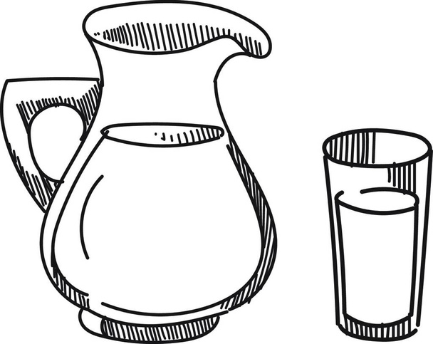 Pitcher with glass full of drink. Refreshment liquid glassware - Vector, Image