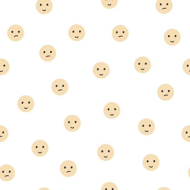 Patrón emoji en color amarillo redondo con expresión emociones faciales suma aba alegrías. Ilustración vectorial minimalista aislada sobre fondo blanco. Ilustración vectorial - Vector, Imagen