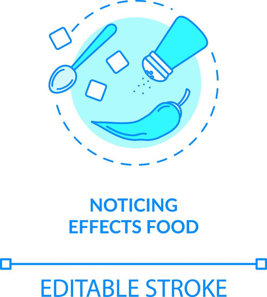 "Noticing effects food concept icon. Idée de nutrition consciente illustration ligne mince. Reconnaître les ingrédients, savourer les épices. Schéma vectoriel isolé dessin couleur RVB. Course modifiable
" - Vecteur, image
