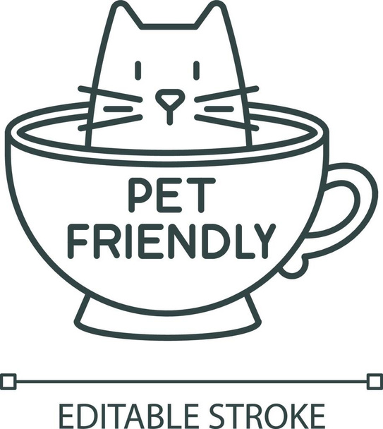 "Kedi dostu kafeterya pikseli mükemmel doğrusal simge. Kedi yavrusu yemek servisine izin verdi. İnce çizgi özelleştirilebilir illüstrasyon. Contour sembolü. Vektör izole çizim. Düzenlenebilir vuruş" - Vektör, Görsel