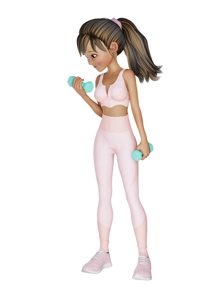 Ilustración 3D. mujer deportiva haciendo fitness con mancuerna - Foto, Imagen