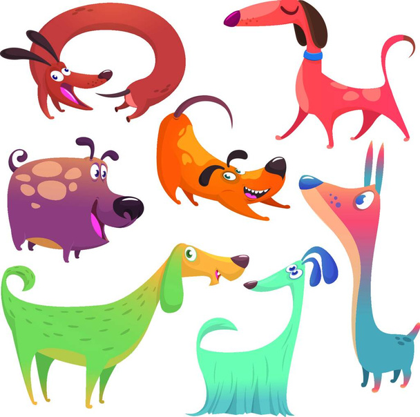 "Cartoon collection of illustrated dogs. Big set of cartoon dogs breed" - Vector, Image