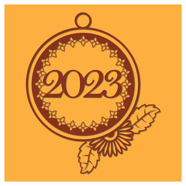 2023クリスマスラウンドロープフレームレーザーカット、丸みを帯びた境界と装飾2023新しい年のデザイン, - ベクター画像