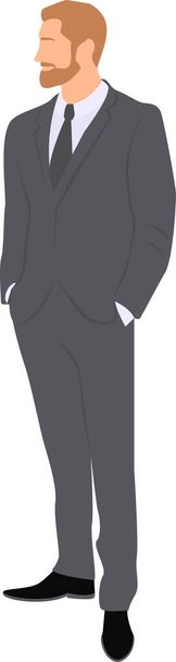 Мужчина в деловом костюме стоит с руками в карманах брюк. Иллюстрация персонажа. Плоская векторная иллюстрация. - Вектор,изображение