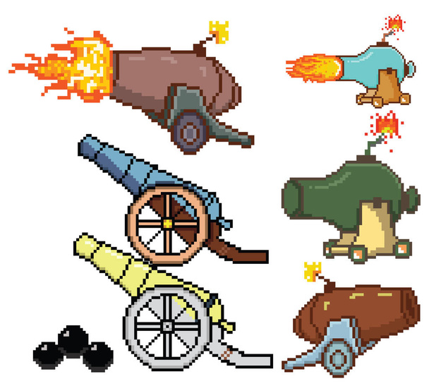 great wall cannon pixel art. - Vector, Image