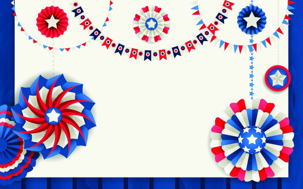 "Patriottische banner met papieren pinwheels en slingers" - Vector, afbeelding
