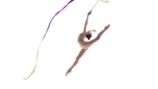 Rhythmic gymnast isolated on white - Photo, Image