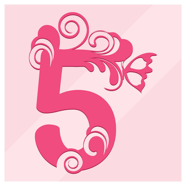 Beautiful floral butterfly numbers design - Vector, Image