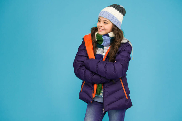 Warming up. Casual winter jacket more stylish have more comfort features. Female fashion. Children clothes shop. Designed for comfort. Fashion girl winter clothes. Fashion trend. Fashion coat. - 写真・画像