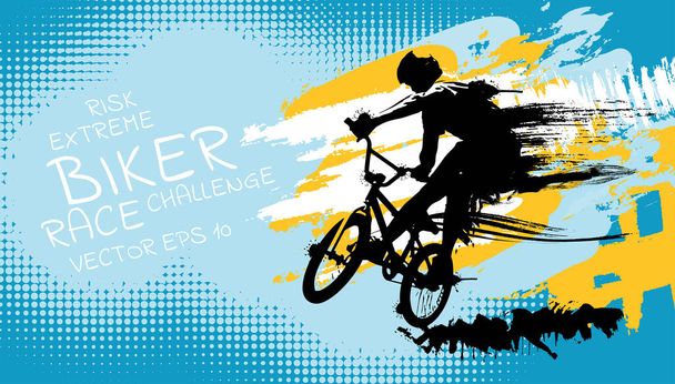 Vektor-Banner oder Flyer mit Radler auf dem Fahrrad. Abstraktes Poster von BMX-Wettbewerben Sport-Vorlage - Vektor, Bild