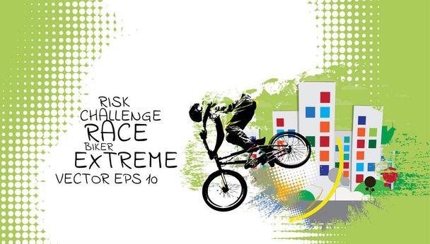 Vektorový transparent nebo leták s cyklistou na kole. Abstraktní plakát BMX soutěže sportovní šablony - Vektor, obrázek