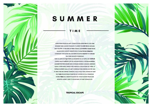 "Гавайский цветочный дизайн с пальмовыми листьями монстров. Экзотический тропический летний векторный фон." - Вектор,изображение