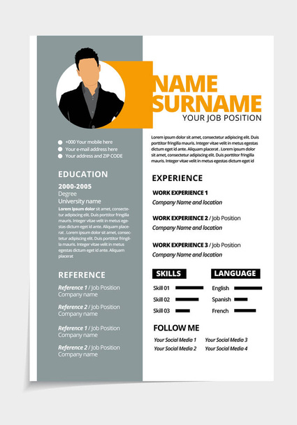 Resume design template minimalist cv. Business layout vector for job applications. A4 size. - Vector, Image