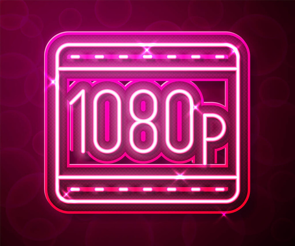 Linea neon luminosa Icona Full HD 1080p isolata su sfondo rosso. Vettore. - Vettoriali, immagini
