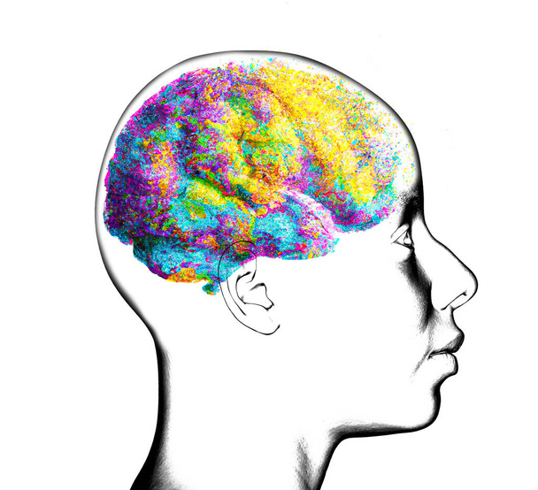Неврология, философия: связи, развитие мысли и рефлексии, бесконечные возможности мозга и разума. Человеческая анатомия. Цифровая реальность, искусственное сознание. 3D рендеринг - Фото, изображение