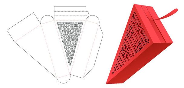 Embalaje triangular con cremallera superior con plantilla estampada troquelada y maqueta 3D - Vector, imagen
