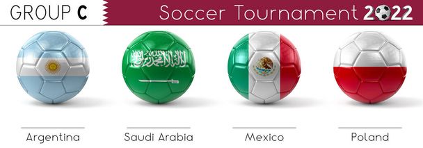Fußball-Turnier 2022 - Tabelle der Gruppe C - 3D-Darstellung - Foto, Bild