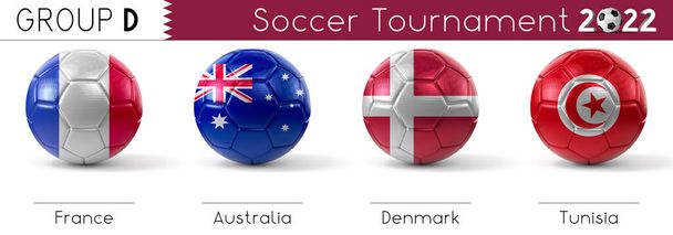 Turniej piłki nożnej 2022 - Wykres grupy D - Ilustracja 3D - Zdjęcie, obraz