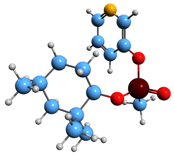  3D-Abbildung der Skelettformel des Nervenkampfstoffs VP - molekularchemische Struktur des extrem toxischen Organophosphats isoliert auf weißem Hintergrund - Foto, Bild