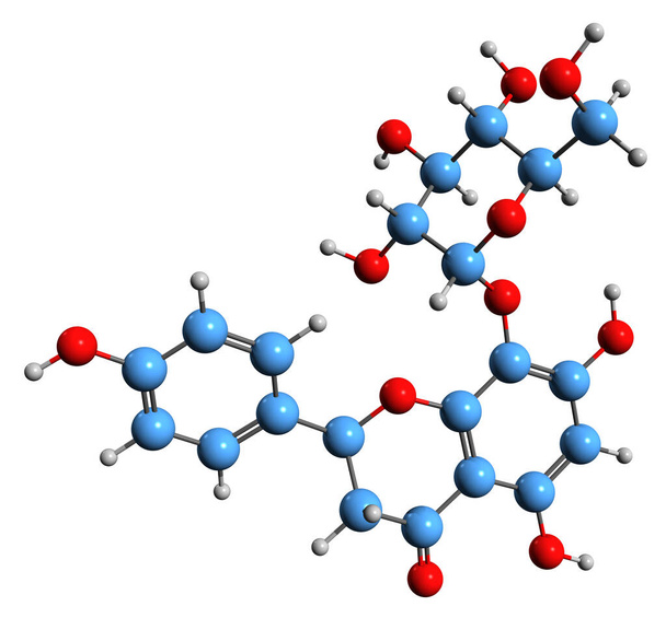  A Vitexin vázképlet 3D-s képe - a fehér alapon izolált apigenin flavon glükozid molekuláris kémiai szerkezete - Fotó, kép