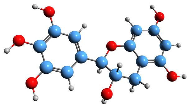  Image 3D de la formule squelettique de la gallocatéchine - structure chimique moléculaire du gallocatéchhol isolé sur fond blanc - Photo, image