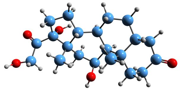  Image 3D de la formule squelettique de 11-déhydrocorticostérone - structure chimique moléculaire de 11-oxocorticostérone isolée sur fond blanc - Photo, image