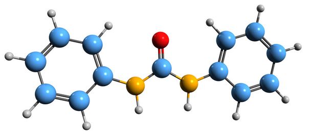 3D-Abbildung der Skelettformel von Diphenylharnstoff - molekulare chemische Struktur von Zytokinin isoliert auf weißem Hintergrund - Foto, Bild