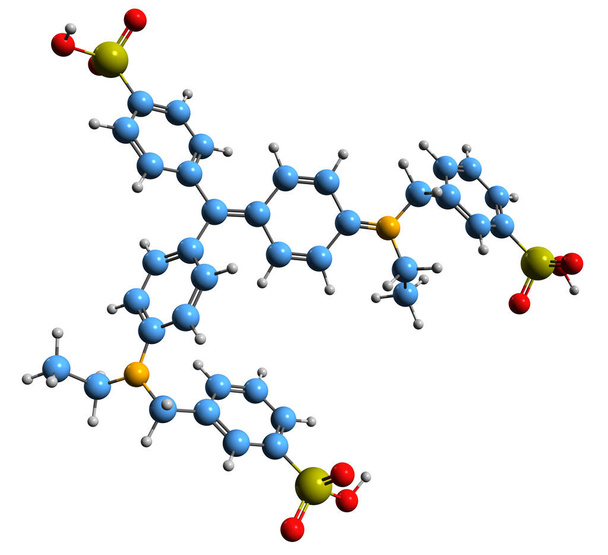  Obraz 3D jasnozielonej formuły szkieletowej SF - molekularna struktura chemiczna zielonego barwnika triarylometanu wyizolowanego na białym tle - Zdjęcie, obraz