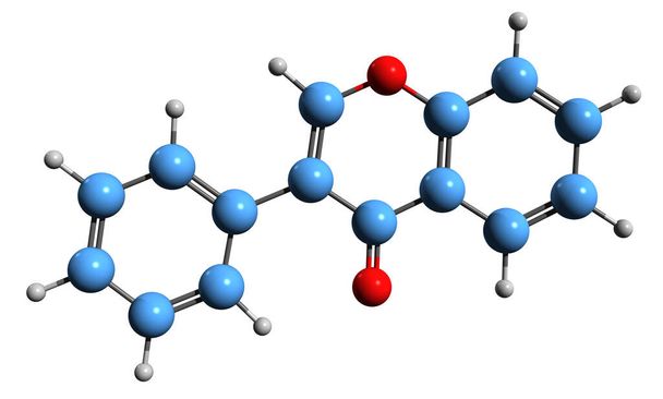 Image 3D de la formule squelettique de l'isoflavone - structure chimique moléculaire de l'isoflavonoïde phytoestrogène isolé sur fond blanc - Photo, image