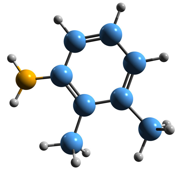  3D image of Xylidine skeletal formula - molecular chemical structure of xylene amine isolated on white background - Photo, Image