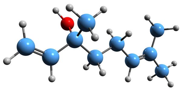 3D-зображення скелетної формули Ліналолу - молекулярна хімічна структура сплаву-оксименолу ізольована на білому тлі
 - Фото, зображення
