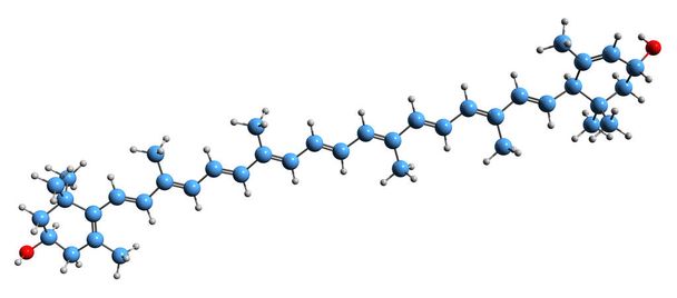  3D-beeld van de skeletformule van luteïne - moleculaire chemische structuur van xanthofyl geïsoleerd op witte achtergrond - Foto, afbeelding