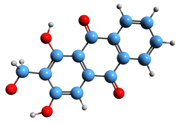  3D εικόνα του σκελετικού τύπου Lucidin - μοριακή χημική δομή της φυτοχημικής Henine απομονωμένη σε λευκό φόντο - Φωτογραφία, εικόνα