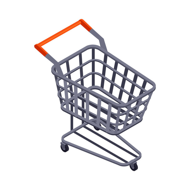 Leere Supermarkt Einkaufswagen auf weißem Hintergrund 3d isometrische Vektorillustration - Vektor, Bild