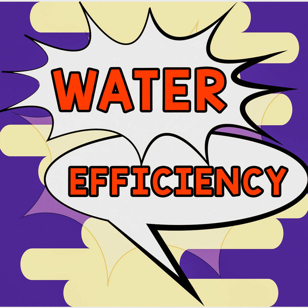 Text caption presenting Water Efficiency, Business overview reduce water wastage by measuring amount of water required - Photo, Image