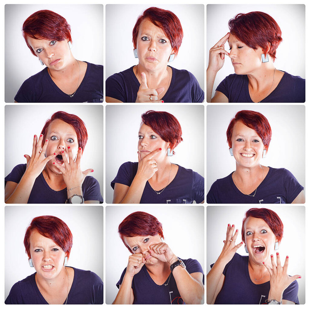 Die vielen Stimmungen von mir. Zusammengesetzte Aufnahme einer Frau mit verschiedenen Gesichtsausdrücken - Foto, Bild