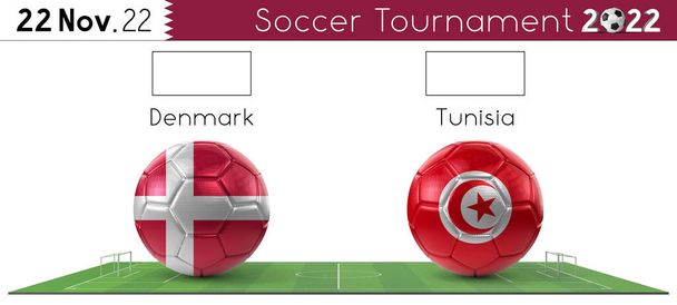 Dinamarca y Túnez partido de fútbol - Torneo 2022 - Ilustración 3D - Foto, Imagen