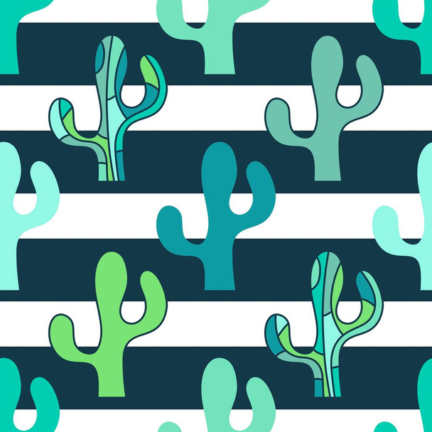 Summer floral seamless cartoon cactus pattern for wrapping paper and fabrics and linens and vacation accessories and kids clothes print and swimsuit textiles. High quality illustration - Fotoğraf, Görsel