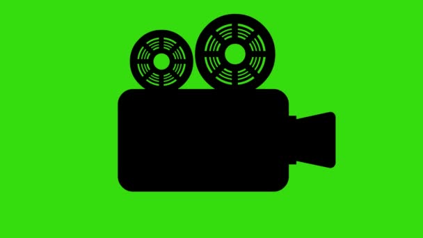 Animación del icono de silueta negra de una cámara de videocámara inactiva o apagada - Metraje, vídeo