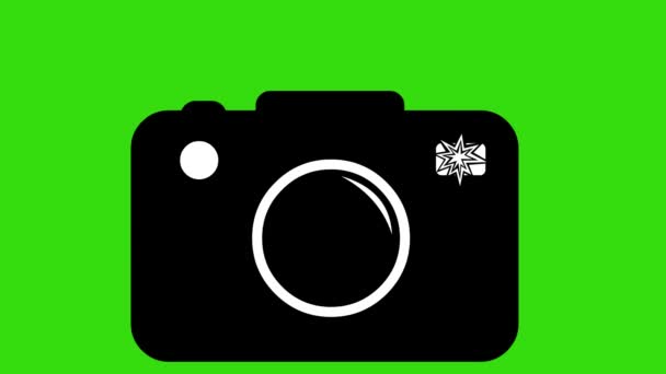 icon animation of a camera with flash, on a green chroma key background  - Footage, Video