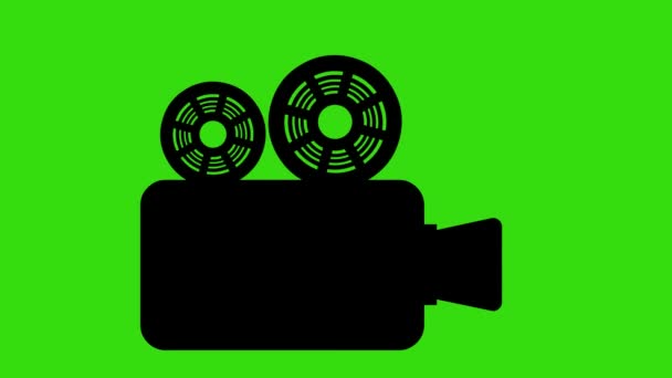 animacja ikony kamery wideo na zielonym tle klucza chroma - Materiał filmowy, wideo