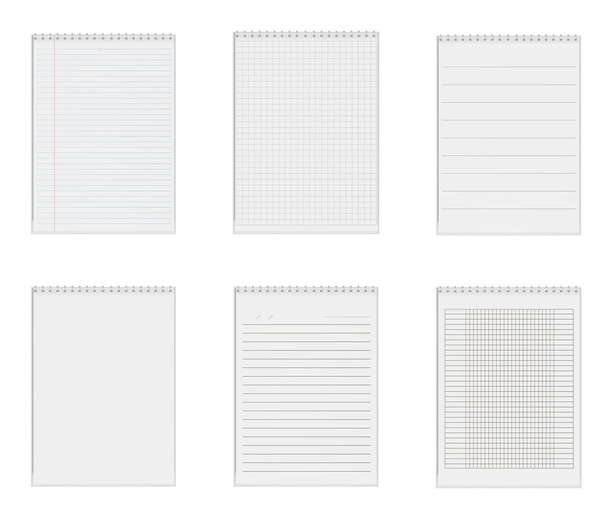 Realistic notebooks sheets. Lined, checkered and dots paper binder page for memo pads . - Διάνυσμα, εικόνα
