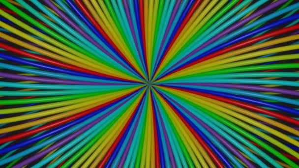 Los tubos de arco iris que convergen en el centro del lienzo cambian de posición y giran lentamente. animación 3d en colores vivos alegres, animación 3d en resolución 4k - Metraje, vídeo