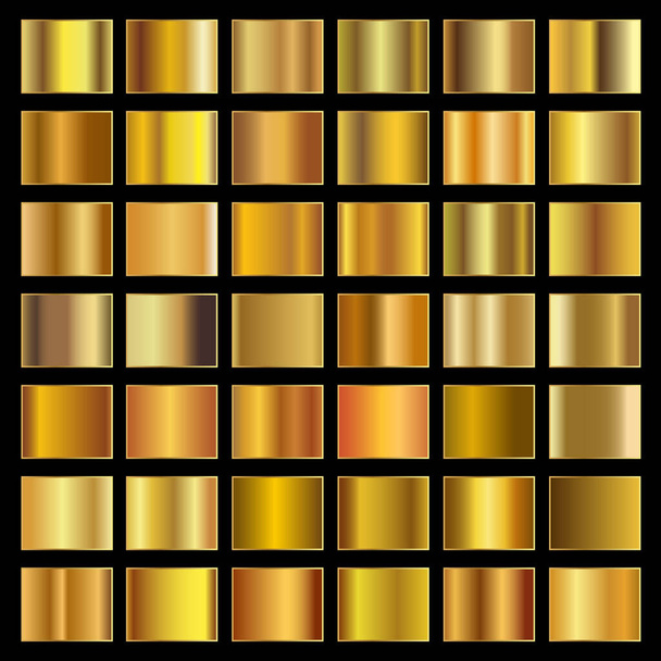 collection of gold gradients. realistic golden metallic palettes. gold gradient set. editable vector texture in eps10. - Vektor, kép