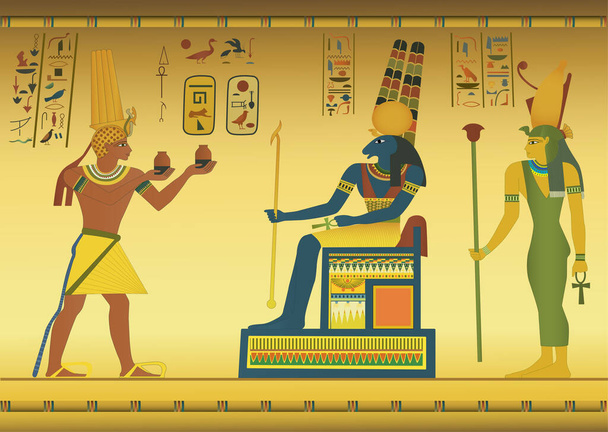 Αιγυπτιακή ιδέα με πίνακες στον τοίχο. Εικονογράφηση διανύσματος - Διάνυσμα, εικόνα