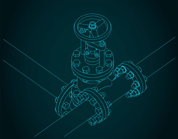 Стилизованная векторная иллюстрация регулирующего клапана и труб крупным планом - Вектор,изображение
