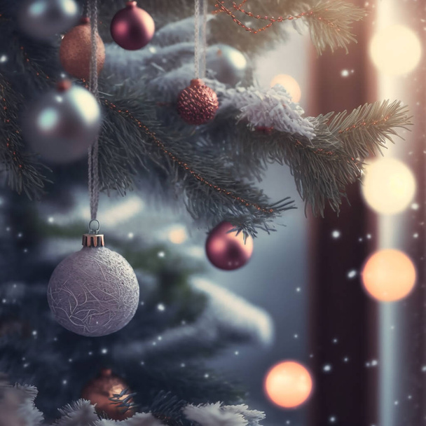 Elegant Decorated Stylish Chic Christmas Tree 3D Art Work Abstract Background. Merry Christmas and Happy New Year Classy Decoration Trendy Wallpaper. Beautiful Festive Christmas Tree Art Illustration - Foto, Bild