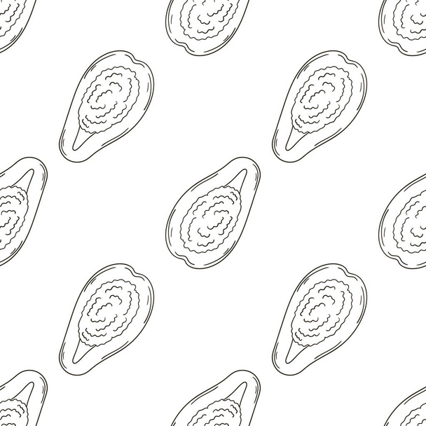 Papája, meloun. Monochromatický vzor pro kuchyni, restauraci nebo obchod. Ilustrace ve stylu kreslení rukou - Vektor, obrázek