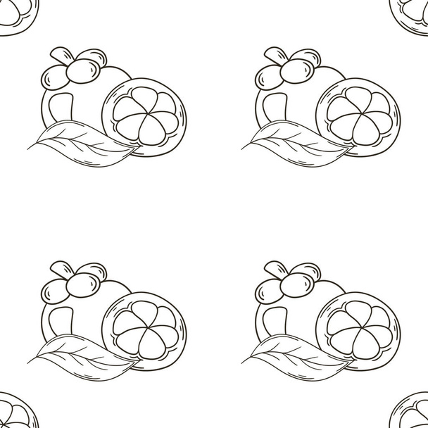 Monochrome pattern with tropical fruits. Illustration in hand draw style. Mangosteen. Can be used for fabric and etc - Vector, Image