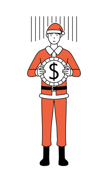 サンタクロースの格好をした男の簡単な線画、交換損失やドル安のイメージ - ベクター画像